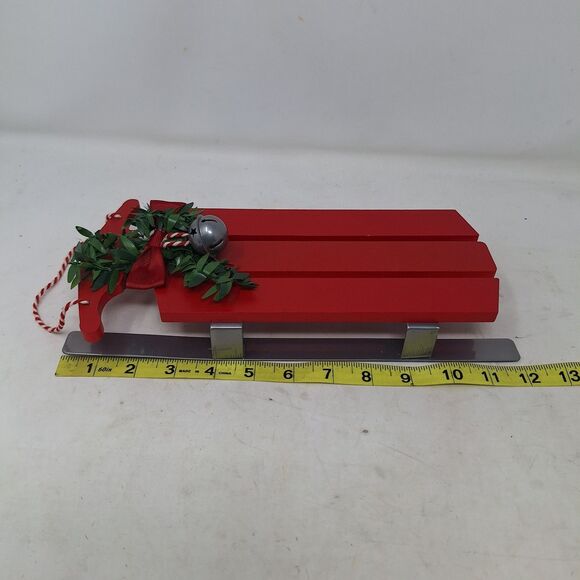 Christmas Sled Red Wood Holly Bell Wall Hanging Decoration Winter Holiday Decor - Picture 4 of 7